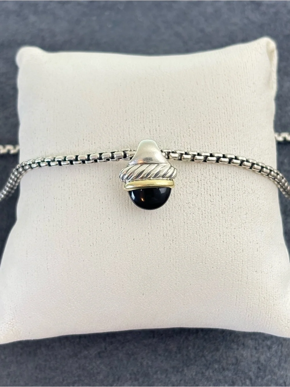 David Yurman 925 & 14k Gold Acorn Pendant Necklace with Black Onyx 16
